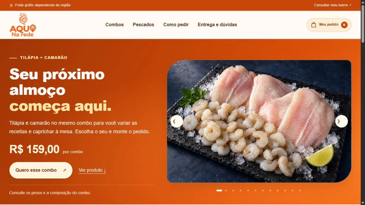 Página inicial do projeto Aqui na Rede Pescados